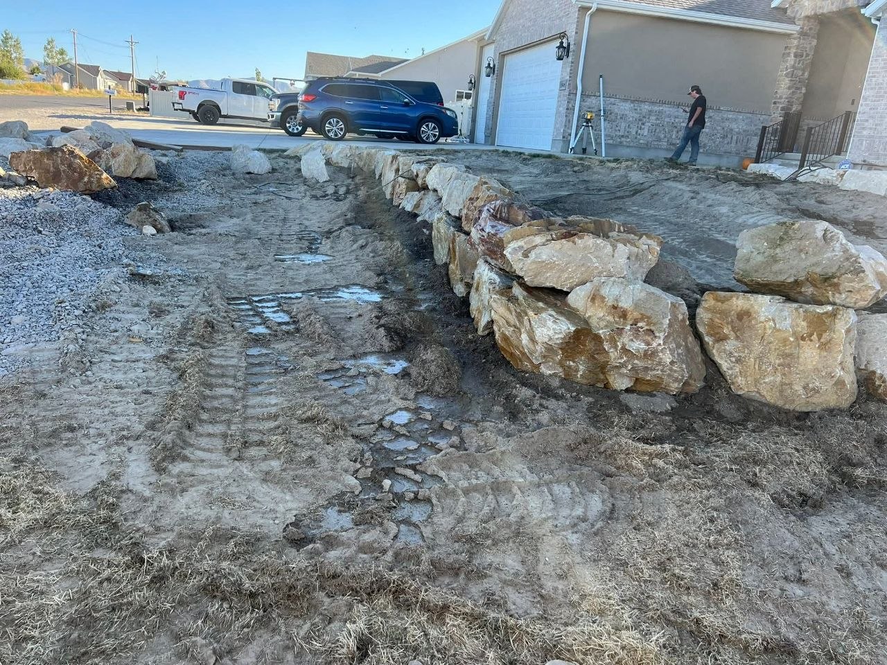 Large decorative boulders placed in landscape