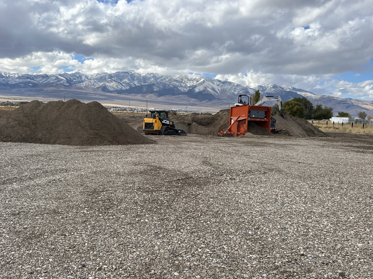 Topsoil screening operation with Bobcat and screener