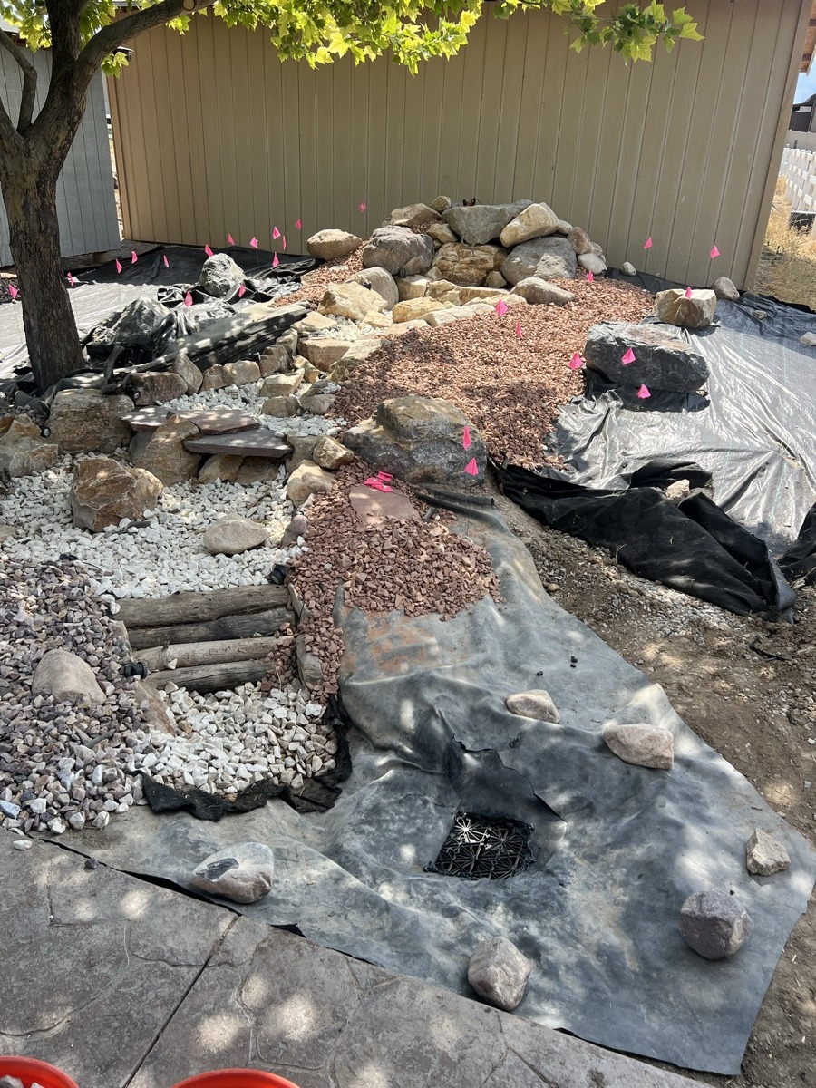 Stream water feature under construction