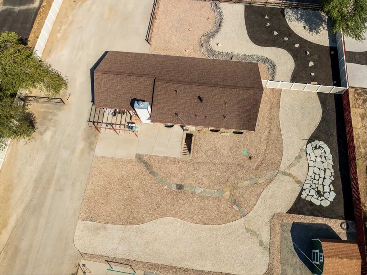 Aerial view of complete xeriscape property design